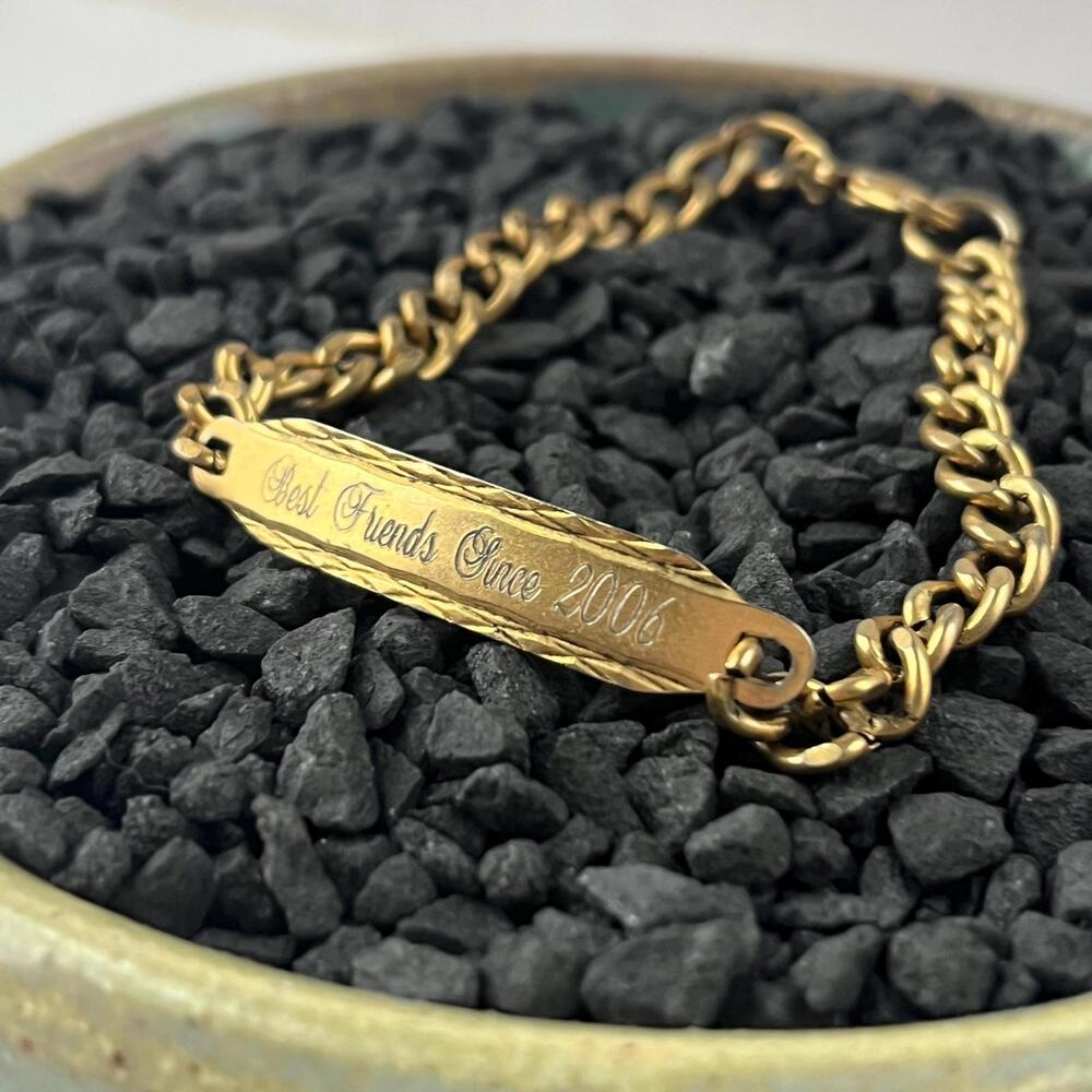Vintage Gold Tone Friendship ID Bracelet 2006 Engraved “Best Friends Since 2006”